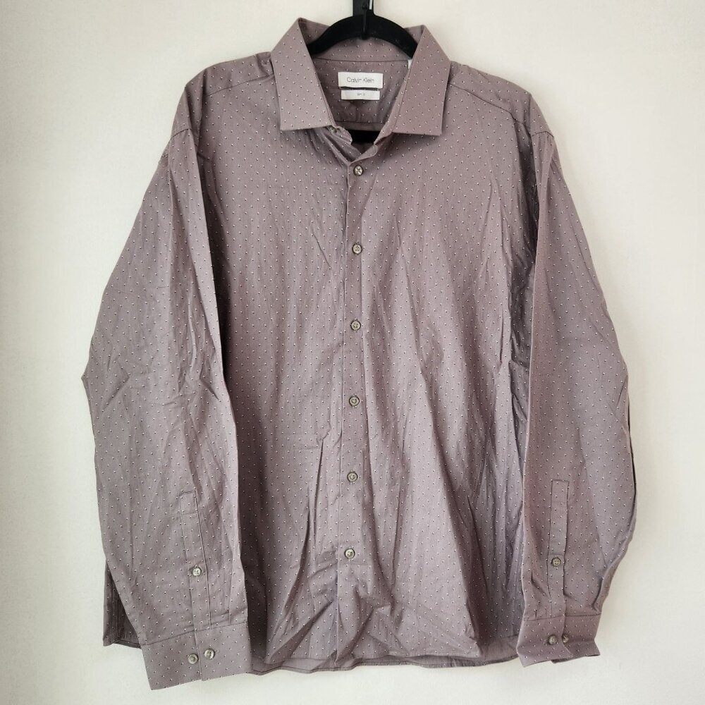 $10 SALE Calvin Klein Slim Fit Grey Long Sleeve Button Down Shirt Men XL 34/35